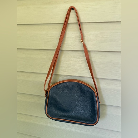 VALENTINA Genuine Leather purse Multi Zipper Crossbody Bag navy blue brown EUC - Picture 4 of 15